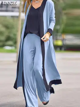 Moda Donna Vestito ZANZEA Primavera Tre Pezzi Set Tute Full Sleeve Cardigan +senza Maniche Serbatoi Top E Pantaloni Tuta 2023