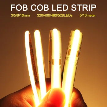 FOB COB LED Luce di Striscia Bar 12V 24V 5/8/10mm 320 480 528 Led Alta Densità di Dimmable Flessibile LED Lineare a Nastro RA90 16.4 FT 32,8 FT