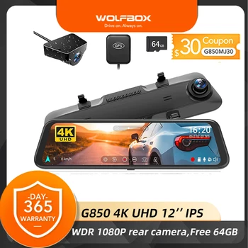 Wolfbox G850 4k Dash Cam Built-In Gps 170°Fov Automobile Dvr di 24 ore di Parcheggio Monitor 1080p Rstream Media retrovisore Telecamera WDR
