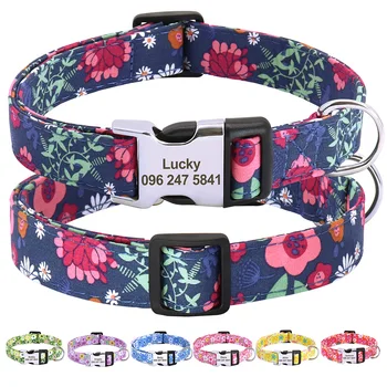 Floreale Stampato Personalizzato Collare per Cani in Nylon Gratis Nome Inciso ID Tag Collare Collari per Cani Personalizzati Per le Piccole e Medie Cani Gatti
