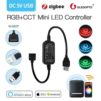 Gledopto Zigbee DC5V Mini RGBCCT Controller 2m LED Luce di Striscia Adatta Per TV Retroilluminazione Lavoro Con SmartThings SmartLife APP di Controllo