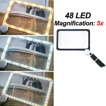 48 LED lente d'Ingrandimento Luce 2 Modalità di Dimmable Pieghevole Lettura Lente di Ingrandimento 5x Mano Lente di ingrandimento Anziani Libri per Bambini