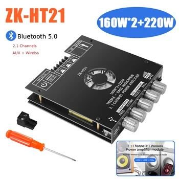 ZK-HT21 160W*2+220W Amplificatore di Potenza Digitale di Bordo DC15-36V TDA7498E Stereo Amplificatore di Potenza del Modulo Bassi AUX/USB Amplificatore BT5.0