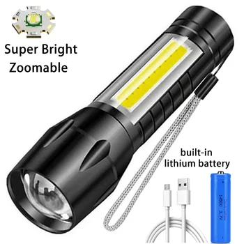 Torcia LED Tattica Impermeabile Luce USB Ricaricabile Lanterna di Campeggio Zoomable Torcia Lampada all'Aperto, Escursionismo Caccia