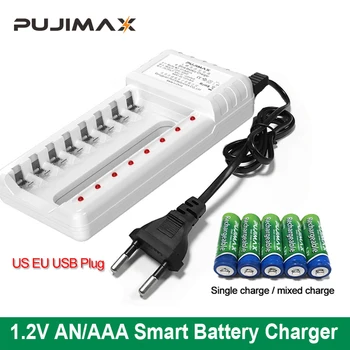 PUJIMAX 8 Slot Batteria Universale Caricatore UE CI porta USB Per 1,2 V AA/AAA Ni-MH/Ni-Cd Ricaricabile Batteria Durevole