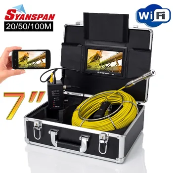 Tubo di Ispezione camera, SYANSPAN 7 Pollici Monitor Fognatura Industriale Endoscopio Wireless il Supporto WiFi Android/IOS 20/50/100M