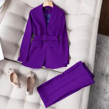 Viola Giacca Donna Autunno e Inverno coreano di modo di Stile di Vita di fascia Alta Cintura Mid-lunghezza Professionali Suit Suit 2022 New