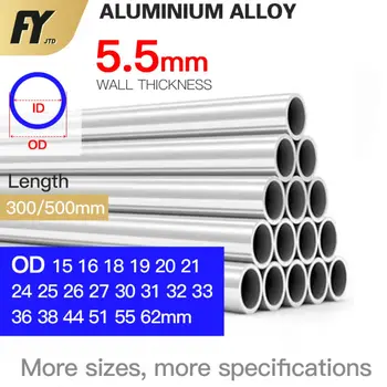 FUYI Tubo Alluminio 5.5 mm di Spessore 15-62mm OD Dritto 300 mm 500 mm di lunghezza Turno di Lega di Alluminio 6063 Tubo