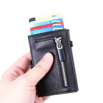 Personalizzato Incisione Portafoglio RFID Titolare della Carta di Credito Hasp Box Singolo Smart Wallet Uomini Automatico ID Titolare della Carta di Cerniera per le Monete di Borsa