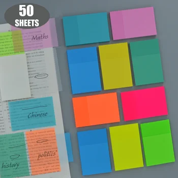 50 Fogli Postato Transparentes Note Adesive autoadesive 5*7.5 cm per l'Annotazione Libri Chiaro Blocchetti Memo Segnalibri Pad Schede
