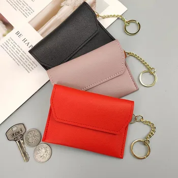 Le Donne di moda Mini Hasp Card Holder Wallet Portamonete Carta di Caso di Cuoio dell'unità di elaborazione Piccola Titolare di Carta Sacchetto di Carta Titolare Tasto Rosso Portafoglio