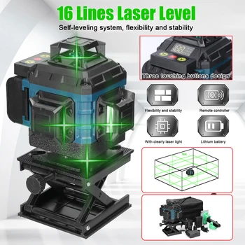 16 Linee Laser Livello 3° Auto-livellamento della Macchina Verde Fascio di Linee di Batteria al Litio Ricaricabile di Livellamento Strumento di Miglioramento Set di Attrezzi