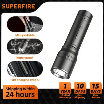 SUPERFIRE Mini Ricaricabile a LED Torcia EDC 18650 Tattica Impermeabile Torcia Luce Flash ad Alta Potenza di Torce, Corpo in Lega di