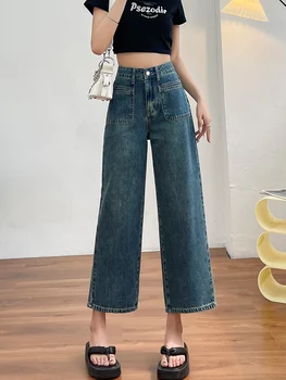 No stretch jeans donna nuova gamba a tubo larghi streetwear vita alta fidanzato tasche in denim pantaloni pantaloni cargo giapponese y2k
