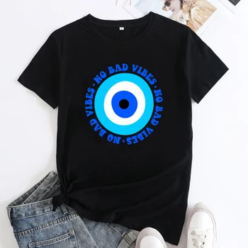 No Bad Vibes T-shirt Estetica malocchio Proteggere la Vostra Energia Tshirt Divertenti Donne Graphic Strega Spirituale Tee Shirt Top