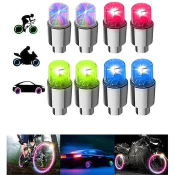 4Pcs LED Ruota Luci -Pneumatico da Moto Gambo Valvola Lampadina al Neon per Auto, Moto Pneumatico per Bicicletta Cappuccio Impermeabile Flash Deriva Caps