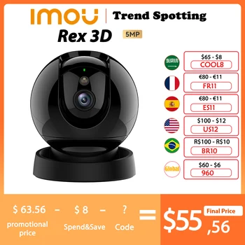 IMOU Rex 3D 5MP Interna Wifi PTZ di telecamere di Sicurezza Umana Pet Detection AI Smart Tracking Due Talk di Visione Notturna Baby Monitor