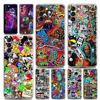 Cassa del telefono per Samsung S22 S9 S10 S23 S20 S21 Plus Lite Ultra FE 4G 5G Morbido Silicone Caso di Copertura Graffiti Cartoon Adesivo Bomba
