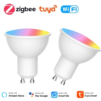 Tuya Zigbee GU10 Lampadina a LED 5W RGB CW WiFi Smart Lampada del Punto Alexa Smart Life App di Controllo Funziona Con Google Home Smartthings