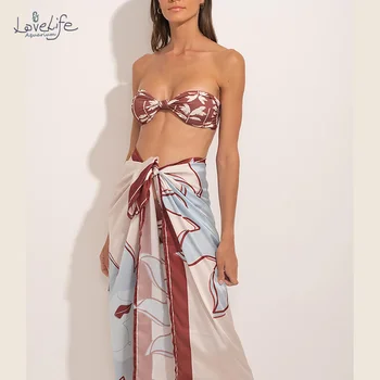 Copertina Di Moda La Stampa Di Bikini Set Shorts Di Lusso Bourkini Tre Pezzi Bikini A Fascia Costume Da Bagno Separata Biquini Naranja 2022