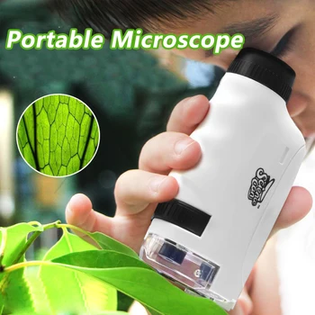 I ragazzi di Scienza Mini Microscopio Tascabile Kit Giocattolo 60-120x Educativo Microscopio portatile Con Luce a LED Per all'Aperto per Bambini Staminali Giocattolo