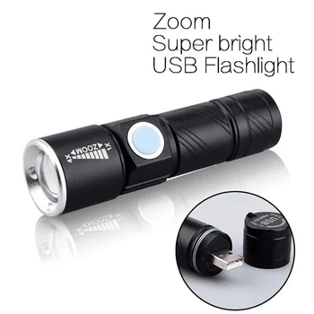 USB Built-in batteria Ricaricabile della durata di illuminazione Q5 3 modalità di mini Zoom Luce flash Tattica Impermeabile Campeggio, Bici leggera