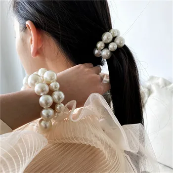 1Pc in Stile coreano Perla Imitazione Capelli Corda Alta Elastico Moda Semplici Donne Ragazze Perline Tratto Braccialetto Legami dei Capelli