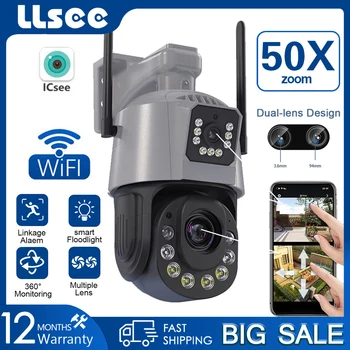 LLSEE, ICSEE, 4K, 8MP, CCTV wireless WiFi fotocamera, pzt all'aperto del IP della macchina fotografica di sicurezza, 50X zoom ottico, visione notturna AI tracking