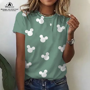 2023 Estate Vendita Calda Mickey Minnie Anime Nuovo Disney Harajuku Donna Moda Casual Collo Rotondo Manica Corta Top T-Shirt