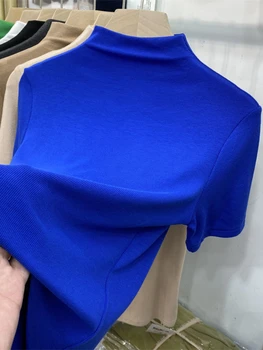 Blu Klein Moda Donna Camicie 2023 Donna t Shirt Manica Corta di Colore Solido Slim SkinnyHalf-collo in Maglia Shirt Top Donna