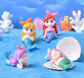 Carino Mermaid Figurine Beach Ocean Ornamenti da Giardino Paesaggio in Miniatura Figurine DIY Micro Coda di Vela, Faro di Arredamento per la Casa