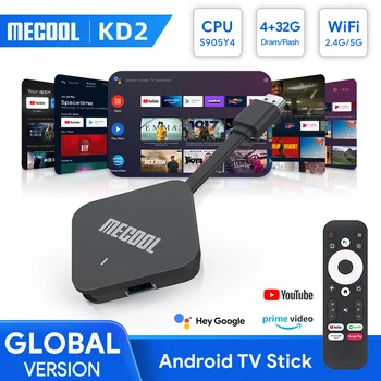 Mecool 2021 Versione Globale KD2 Amlogic S905Y4 TV Stick Android 11 4GB a 32GB Dual WIFI Certificato Google TV Box BT 5.0