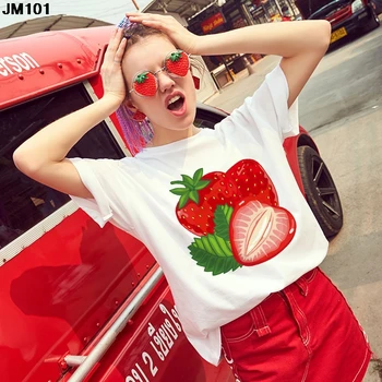 Harajuku Donna Tshirt Moda di Frutta Fragola Stampa Femminile T-shirt Primavera e l'Estate Casual Manica Corta Top T-shirt Vestiti