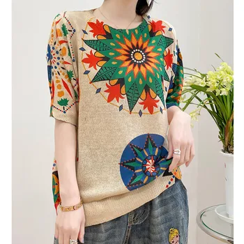 2022 Womens abbigliamento a maglia sottile maglia T-shirt femminile sciolto fragola stampa fondo Top a Manica Corta in Stile coreano T-Shirt di Grandi dimensioni