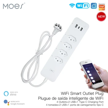 WiFi Brasile Smart Power Strip con protezione da sovracorrente 4 Brasile Plug BR Outlet Presa USB di Tipo C Tuya Applicazione Controllo Vocale da Alexa Google