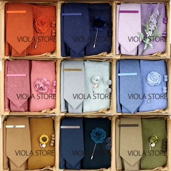 Viola Design 5PCS Scatola Regalo Solido Cotone Calza Cravatta Set di Clip di Pin Gemelli Hanky Colorato Uomini di Nozze Quotidiana Cravatta Accessorio