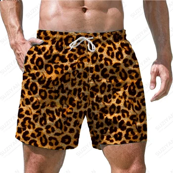 2023 Estate Vendita Calda Uomo Shorts Beach Pantaloni Personalizzati Stampa Leopardo Stampa 3D Spiaggia Hawaiana Stile Casual da Uomo Pantaloncini