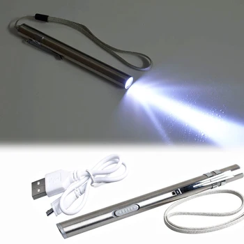 USB Ricaricabile Mini Torcia elettrica a risparmio Energetico Portatile Torcia LED Professionale Medico Pratico Penna di Luce con Clip in Acciaio Inox