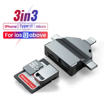 3in3 OTG Adattatore per iphone iOS 13 Micro Type-C USB SD TF Card Lettori 9in1 3in1 Converter per Samsung Huawei Notebook