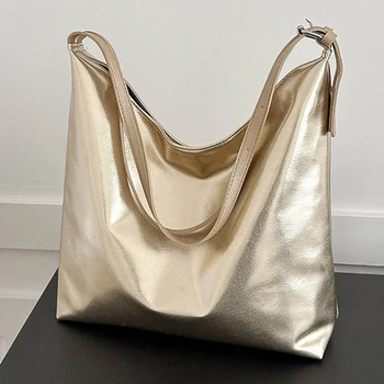 Di Design di lusso Borsa per le Donne di Moda, Shopping Bag PU Top-Handle Borsa di Alta Capacità Argento Oro Casual in Pelle Tote Bag