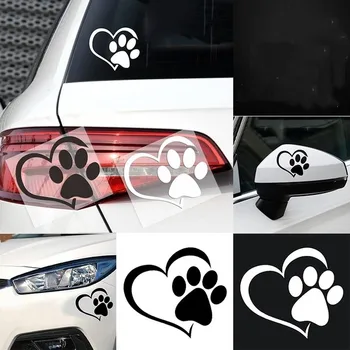 Cute Dog Paw con Cuore di Pesco Car Sticker Cartoon Animal Prendere il Cane di Gatto Amore Pet Adesivo Auto
