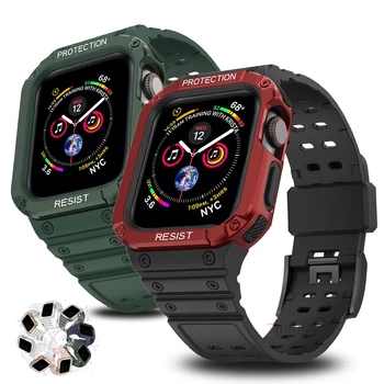 Sport Tracolla Custodia per Apple Watch Band 44mm 45mm PC Cover Protettiva in TPU Silicone Braccialetto per Iwatch 7 8 5 6 4 SE 40mm 42mm 38mm
