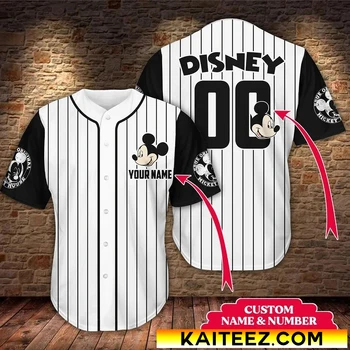 Disney Donne di Baseball Jersey Stampa 3D Traspirante Casual Nome Personalizzato e Numero Logo di Disney Mickey Faccia Baseball Jersey