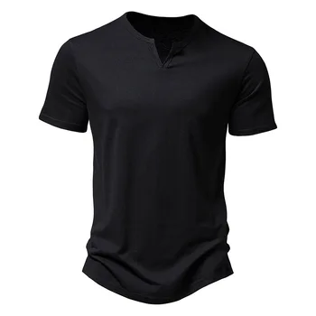 Bambù nero Cotone T-Shirt Uomo 2023 Marca Slim Fit, Manica Corta Collo a V T-shirt Uomo Estate Lavoro Quotidiano, Casual Tee Shirt Homme