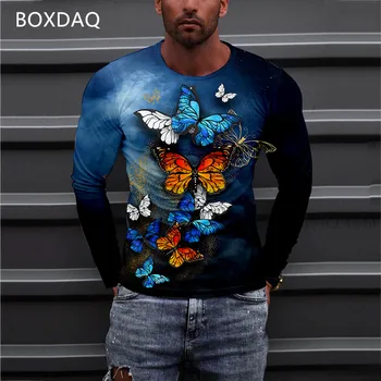 Oversize Abbigliamento Uomo Colorato Gradiente di T-Shirt 3D Farfalla Stampa TShirt 2022 New Long Sleeve O-Neck Casual t-shirt Unisex Top