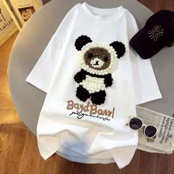 Panda Bear T-shirt Manica Corta Donna 2022 Estate Nuovo Studente coreano Versione Sciolto il Design di Moda di Medio E Lungo