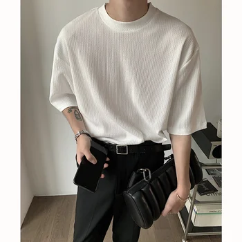 Estate 3-colore manica Corta T-shirt Moda Uomo Casual O-neck T-shirt coreano Sciolto a Pieghe T Shirt Mens Top M-2XL