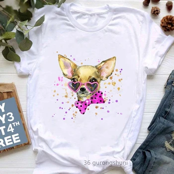 Kawaii Chihuahua/Giraffa/Riccio di Stampa T-Shirt, Abbigliamento da Donna Divertenti Bianco Acquerello Maglietta Femme Harajuku Shirt Dropshipping