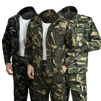 Uomini Giacca Pantaloni Stampa Camouflage Tasche Più Due Pezzi del Set di Sporco Resistente Anti Graffio Abiti da Lavoro Adatti per la Formazione