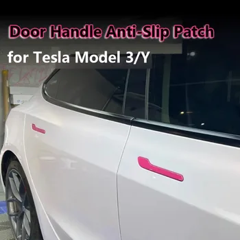 4Pcs Per la Tesla Model 3/Y 2023 Maniglia della Porta di Copertura Avvolgere Kit Rosa in Fibra di Carbonio Protettore Adesivo Arredamento Esterno Accessori in ABS